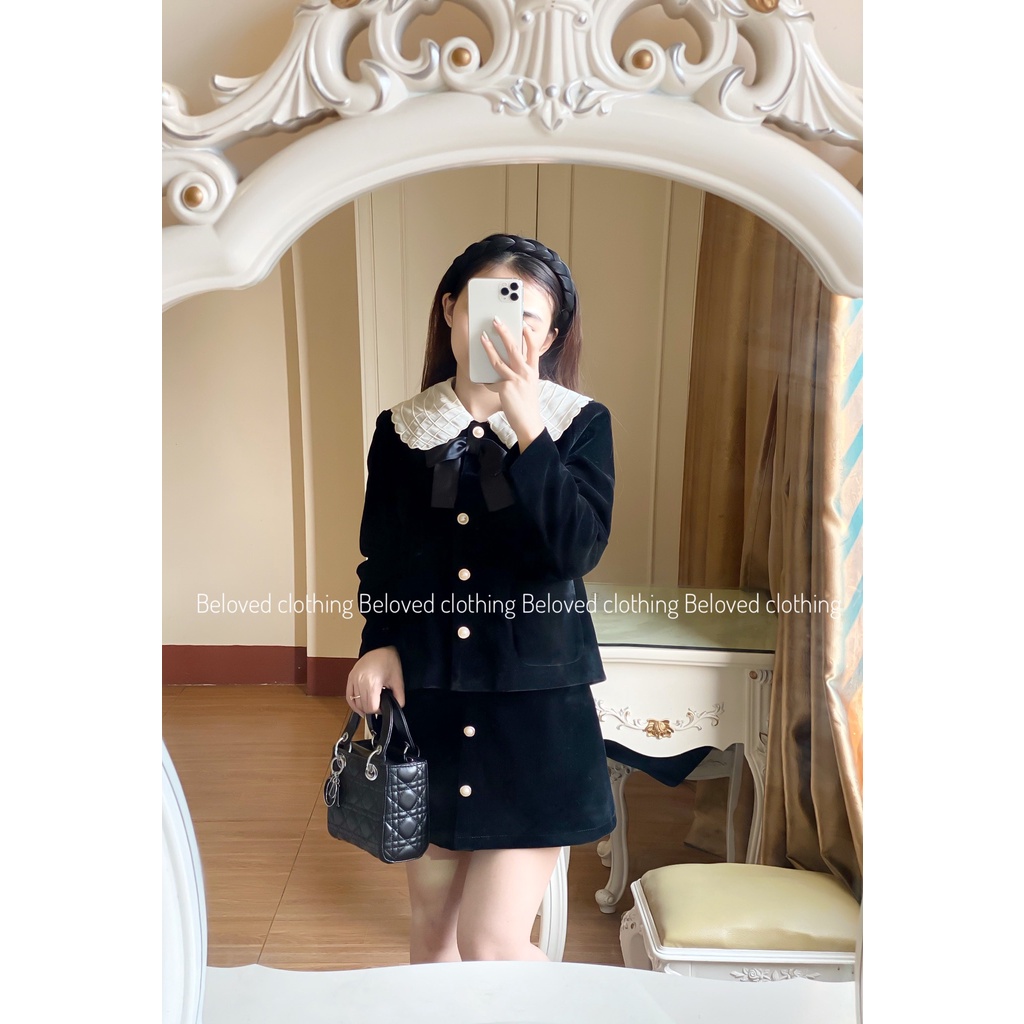 Set nhung cổ nơ ( Ảnh thật shop tự chụp)