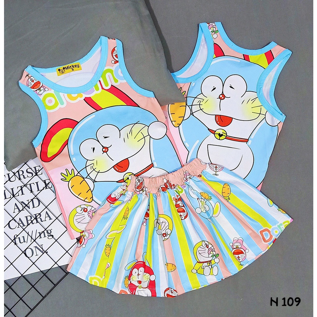 Set Váy Có Quần Thun Lạnh 3D Thái Mickey Siêu Cưng Bé Gái Size Đại 23-40kg-Quần áo trẻ em-Pikakids