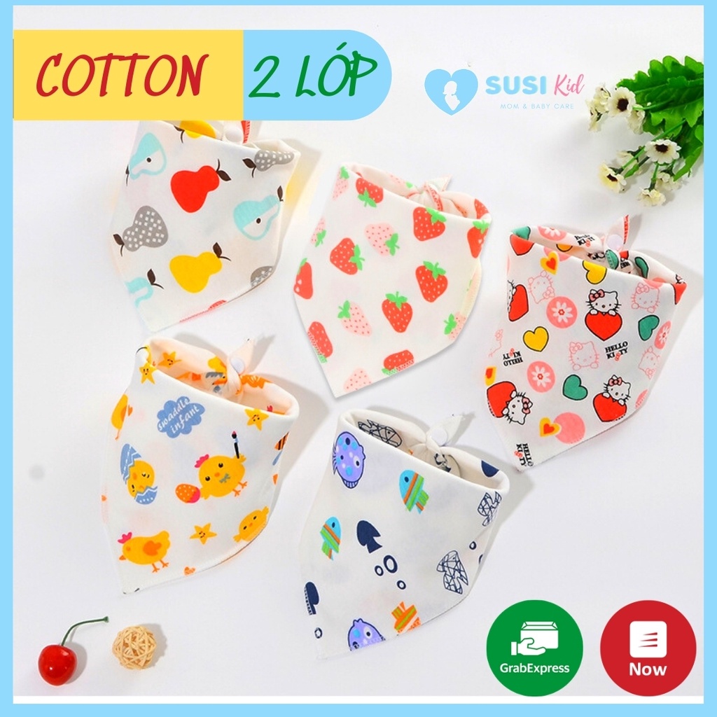 [GIẢM GIÁ] Yếm Ăn Dặm Cho Bé Tam Giác Vải Cotton Cao Cấp 2 Lớp, 2 Nút Bấm, Nhiều Hoạ Tiết, Thấm Hút Nhanh, Dễ Giặt