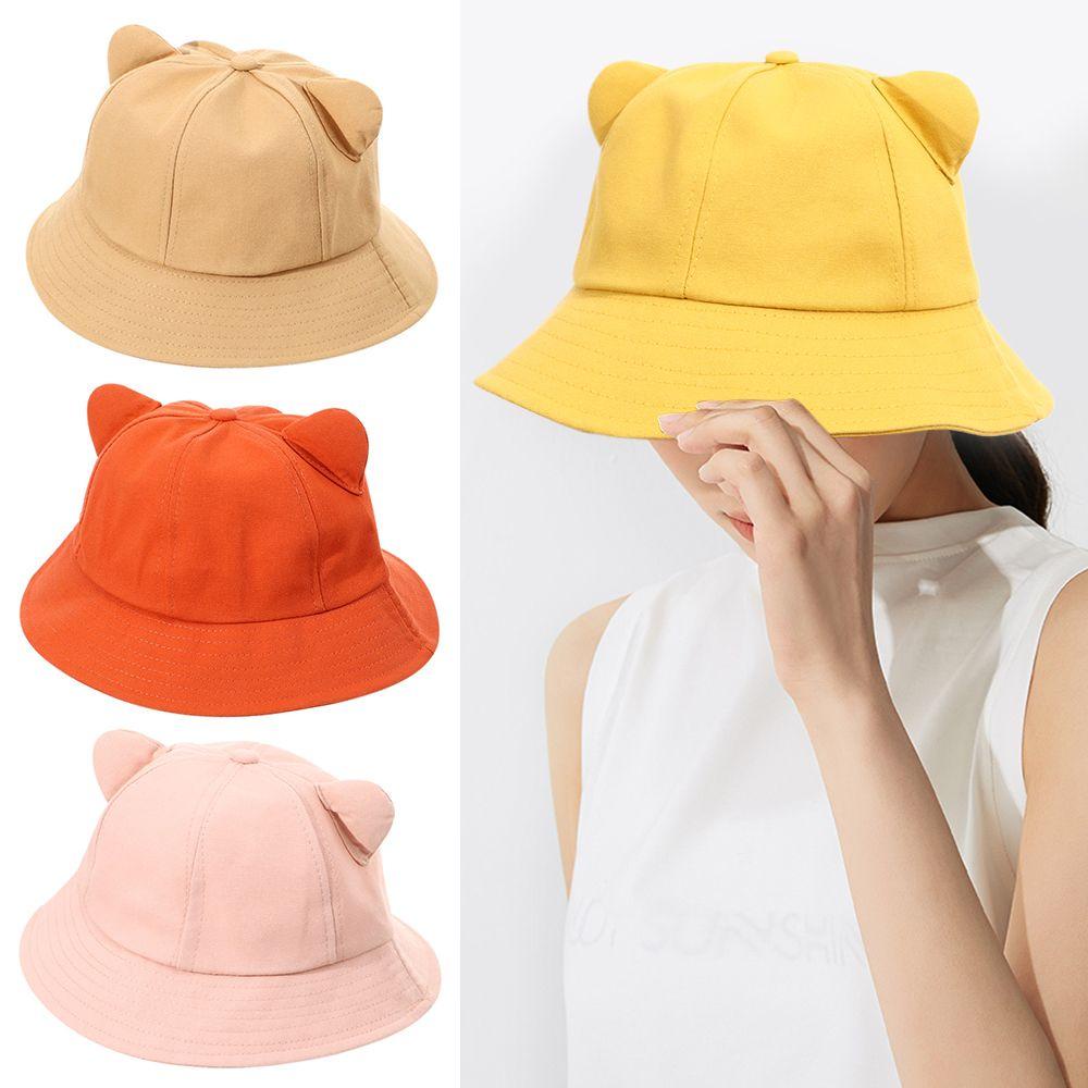 Mũ Tai Mèo Chất Liệu Cotton Chống Tia UV Màu Trơn Dễ Thương Cho Nữ