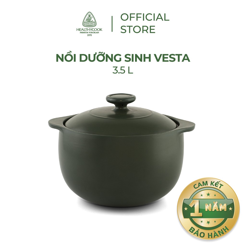 Nồi sứ dưỡng sinh Minh Long Vesta 3.5L + nắp dùng cho bếp gas, bếp hồng ngoại, không dùng cho bếp từ