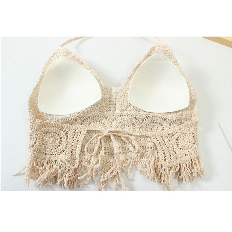[KIỂU MỚI + CÓ SẴN] Set bikini len 2 mảnh áo đồng xu tua rua