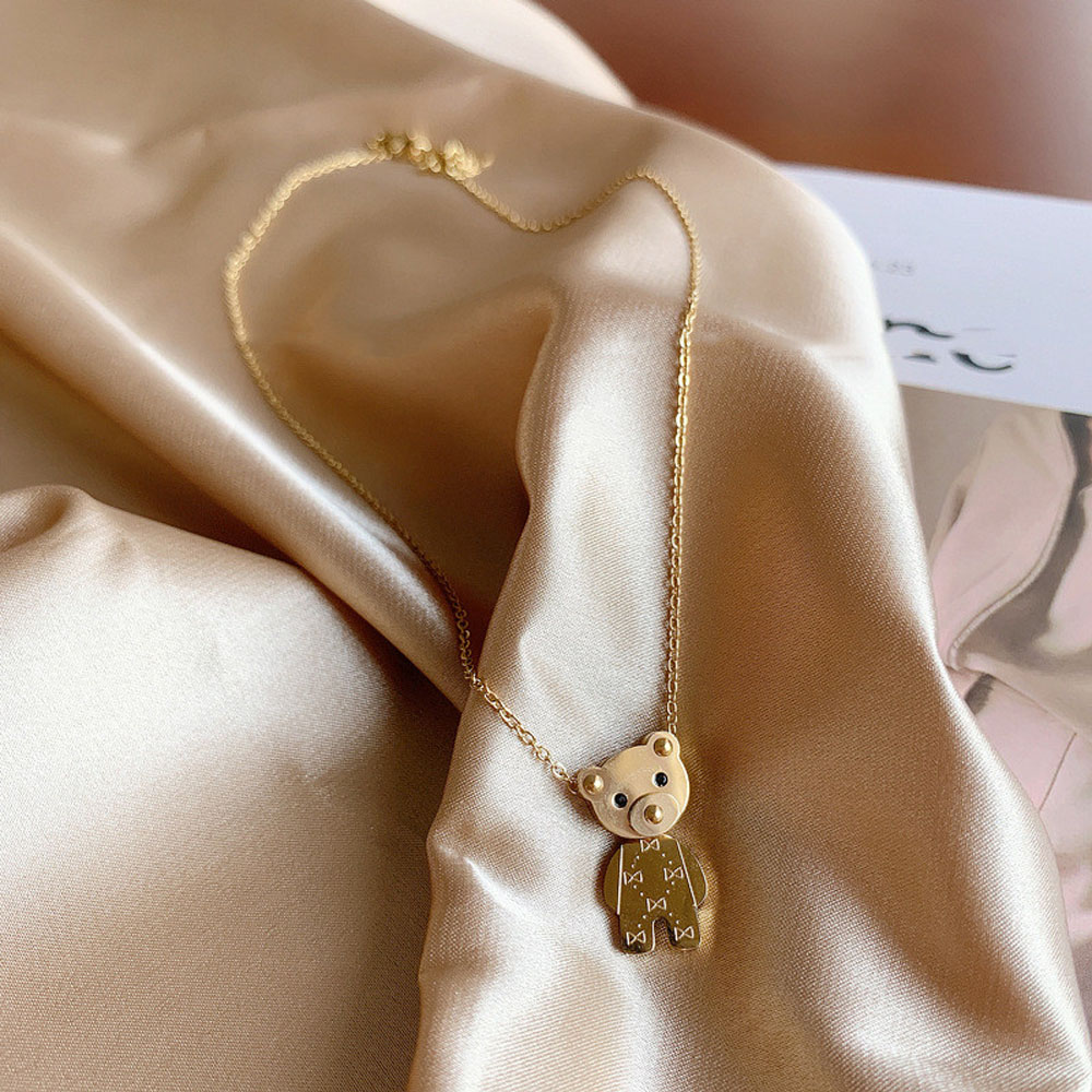 Dây Chuyền Mặt Hình Gấu Bằng Thép Titan Phong Cách Hàn Quốc Cho Nữ