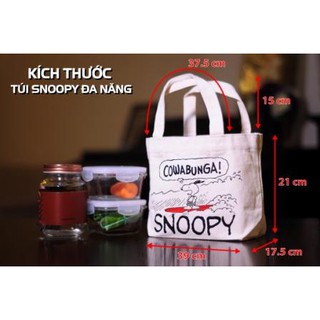 Túi canvas Snoopy xuất Nhật/Túi đựng cơm bento/Túi xách teen/Túi đựng sách/Túi đựng đồ ăn dặm