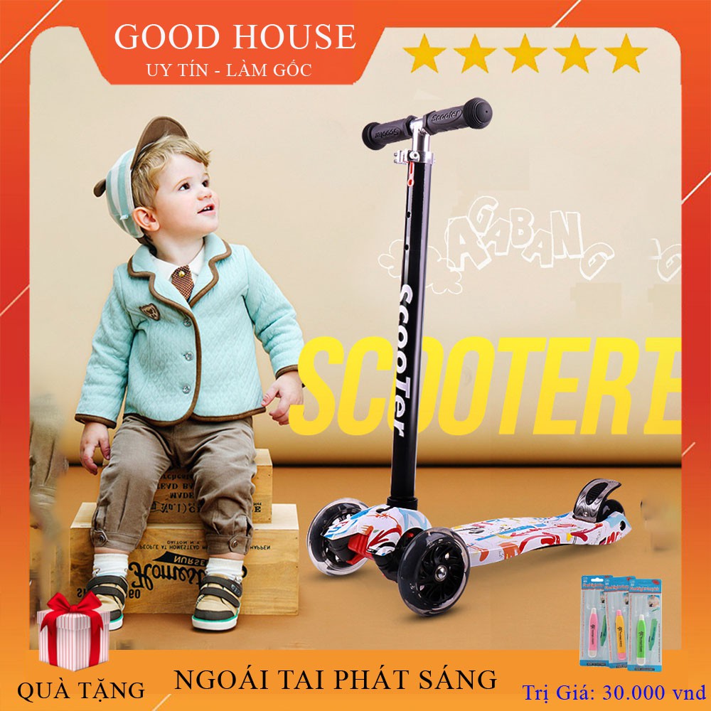 Xe trượt scooter 3 bánh phát sáng cao cấp, khung thép chịu lực, nhựa ABS an toàn cho bé. Bảo hành 6 tháng.