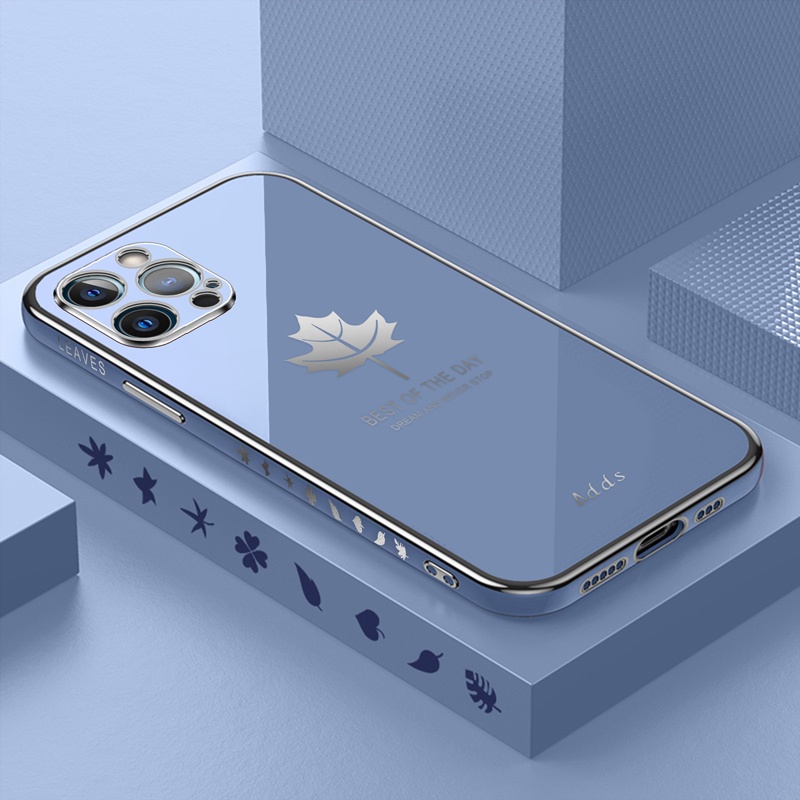 Ốp Điện Thoại Silicon TPU Mạ Điện Họa Tiết Lá Phong Kèm Dây Đeo Cho iPhone 13 iPhone 13 pro iPhone 13 pro max