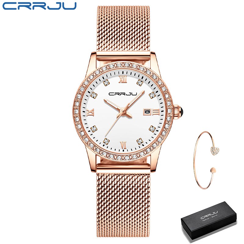Đồng hồ nữ CRRJU 2186 bằng thép không gỉ chống nước máy Nhật Bản phong cách thời trang