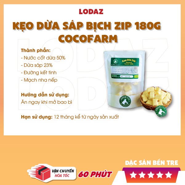Kẹo Dừa Sáp Bịch Zip 180g Cocofarm