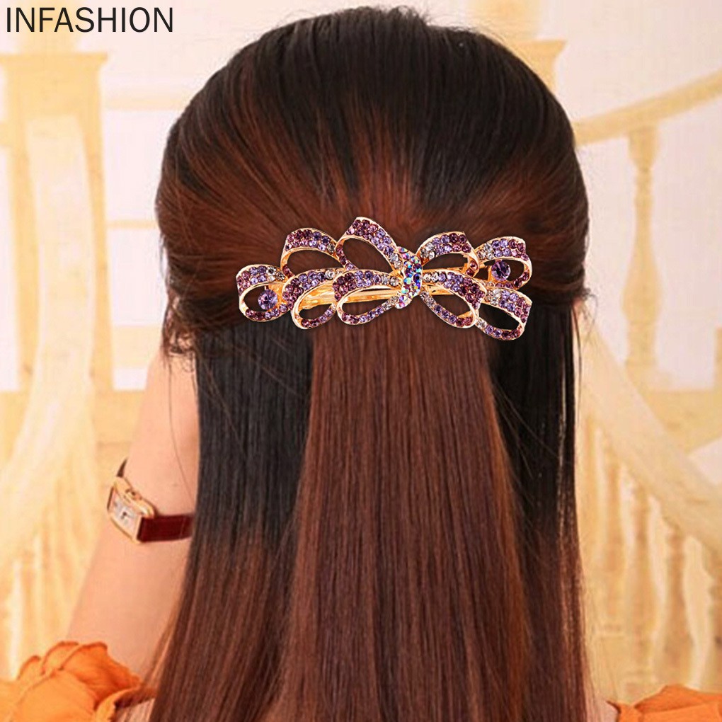 Kẹp Tóc Nơ Đính Đá Chất Liệu Hợp Kim