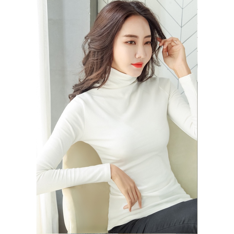 Áo Cổ Lọ Bigsize Nữ Tay Dài Dưới 80Kg Chất Thun Cotton Co Giãn 4 Chiều Thoáng Mát Thấm Hút Mồ Hôi "CL"