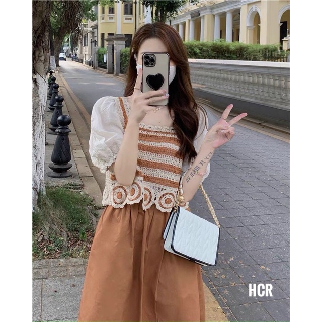 Áo kiểu croptop đan hàng hot - Hàng có sẵn kèm ảnh thật