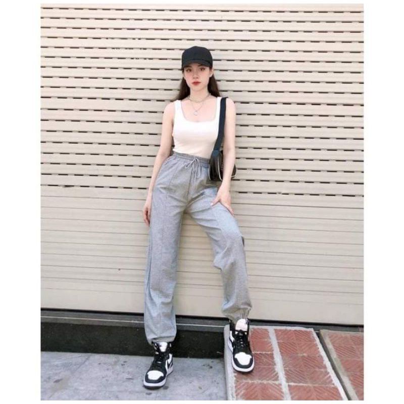 Quần Jogger Nữ Cạp Chun Bo Gấu Vải Nỉ Thun Da Cá Siêu Dày ( hàng cõ sẵn )