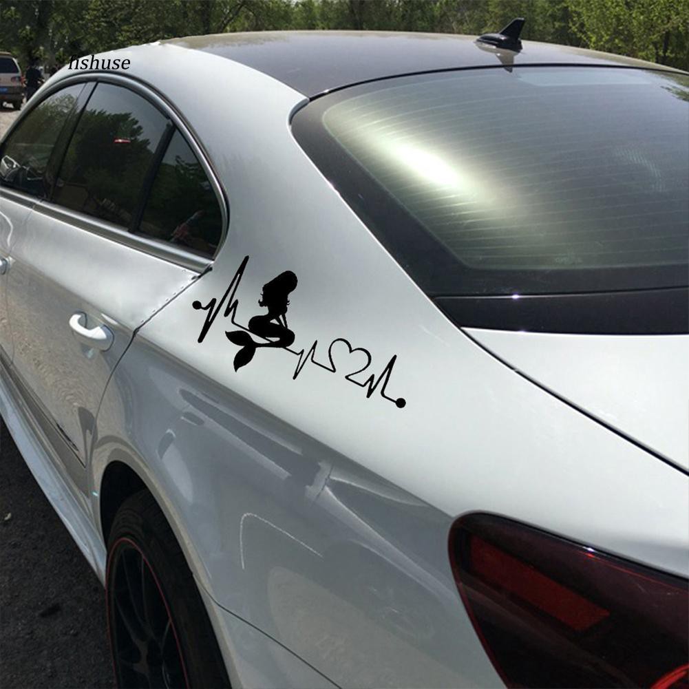 Nhãn dán trang trí xe hơi họa tiết nhịp tim/nàng tiên cá chống nước sành điệu