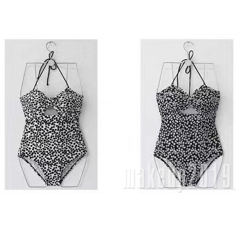 Mu♫-Women Floral Print One-piece Swimsuit Sleeveless V-neck Hollow Out Swimwear