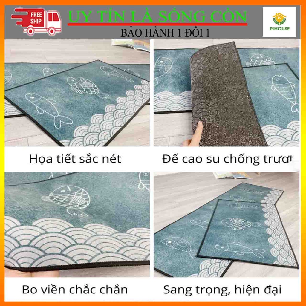 Set thảm bếp, thảm trải sàn 3d chống trơn trượt, hoa văn độc đáo gồm tấm lớn 40x120cm và bé 40x60cm