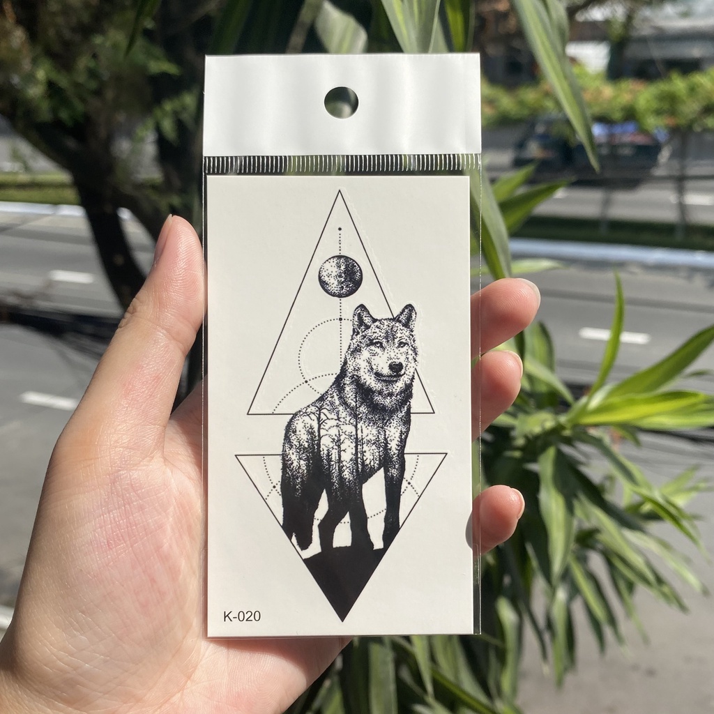 Hình xăm chó sói không gian k020- miếng dán tatoo tạm thời size &lt;10x6cm