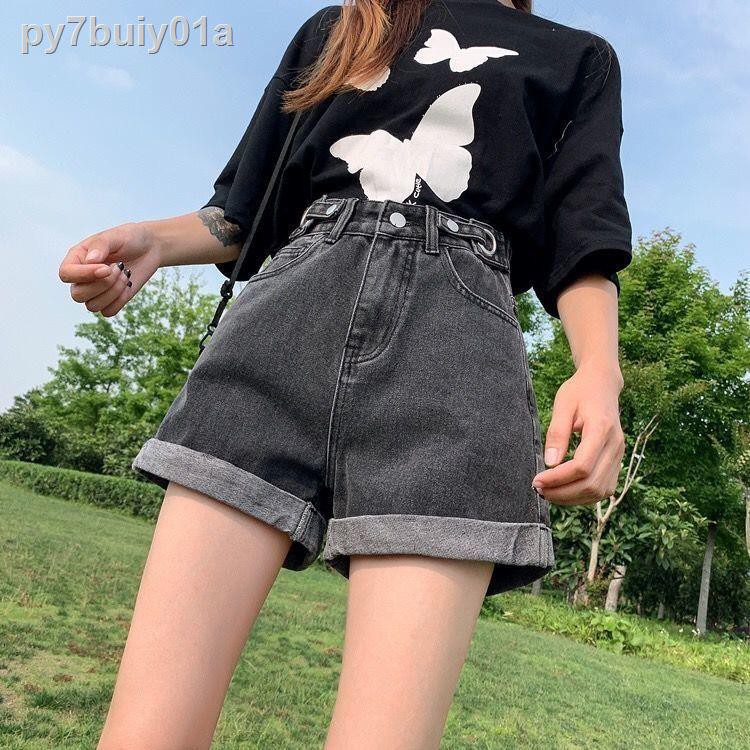 quần short denim cạp cao nữ sinh hè 2021 Phiên bản Hàn Quốc của ống rộng ôm vừa vặn phù hợp với tất cả các kiểu đa