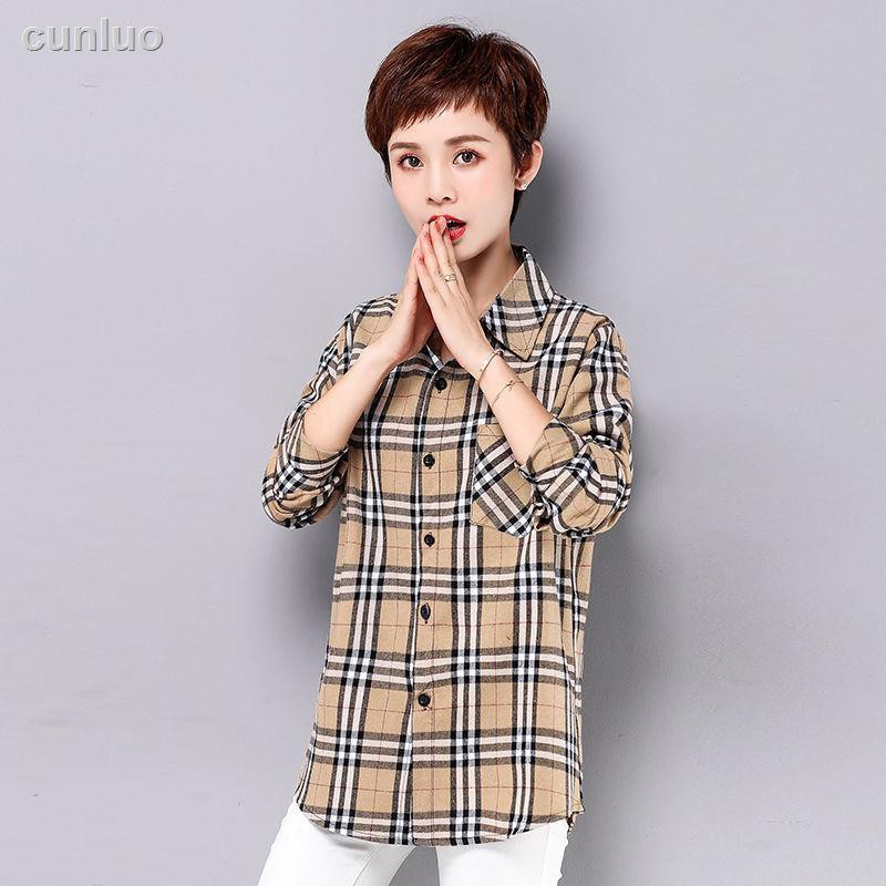 Áo Sơ Mi Sọc Ca Rô Vải Cotton Thời Trang Xuân Thu Mới Cho Nữ Trung Niên 40-50 Tuổi