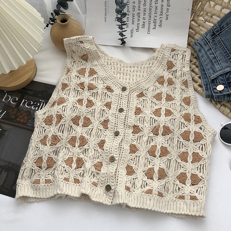 Áo Dệt Kim Sát Nách Dáng Ngắn Cổ Chữ V Phong Cách Hàn Quốc