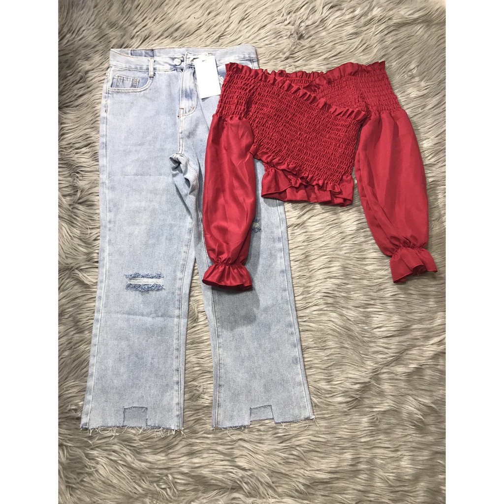 [ Mã WASTAPR giảm 10K đơn 50K] Áo kiểu đắp ngực tay dài loe cực dễ thương (ảnh thật) | BigBuy360 - bigbuy360.vn