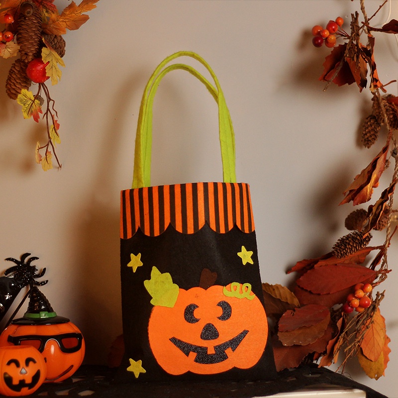 Túi Đựng Kẹo Halloween Bằng Vải Không Dệt Hình Bí Ngô Ma Bí Ngô Dễ Thương