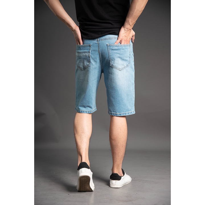 Quần Short Jean Nam Ống Rộng Chất Bò Co Giãn H90 Cao Cấp Phối Túi J018