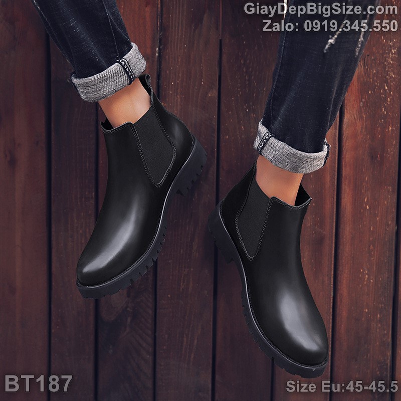 Giày chelsea boots da thật, giày bốt cổ cao big size cỡ lớn (44-45)EUR cho nam chân to