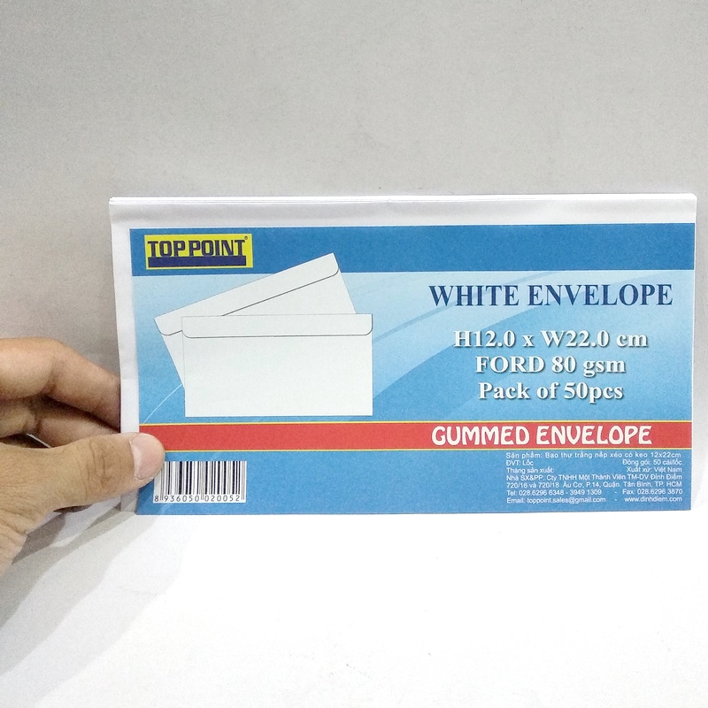 Bao Thư Trắng 12 x 22 cm - 80Gsm Có Keo - Toppoint