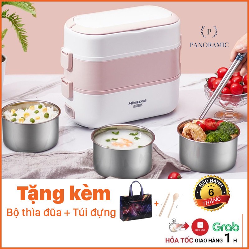 ✲◈Hộp cơm cắm điện tự nấu chín, hộp cơm giữ nhiệt lõi inox có nắp chống tràn đa năng mini 2 tầng 4 ngăn dùng cho dân văn