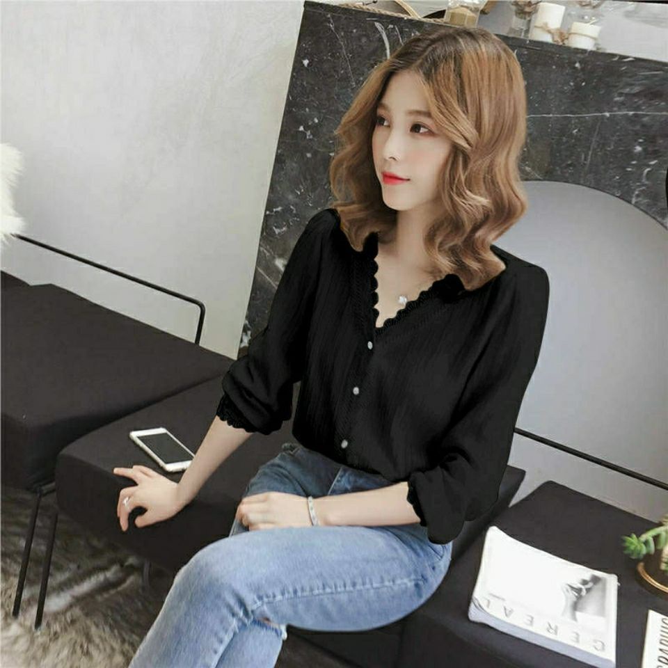 Áo Sơ Mi Chiffon Tay Dài Cổ Chữ V Phong Cách Hàn Quốc Thời Trang Xuân Hè Hàng Mới 2021 Dành Cho Bạn Nữ