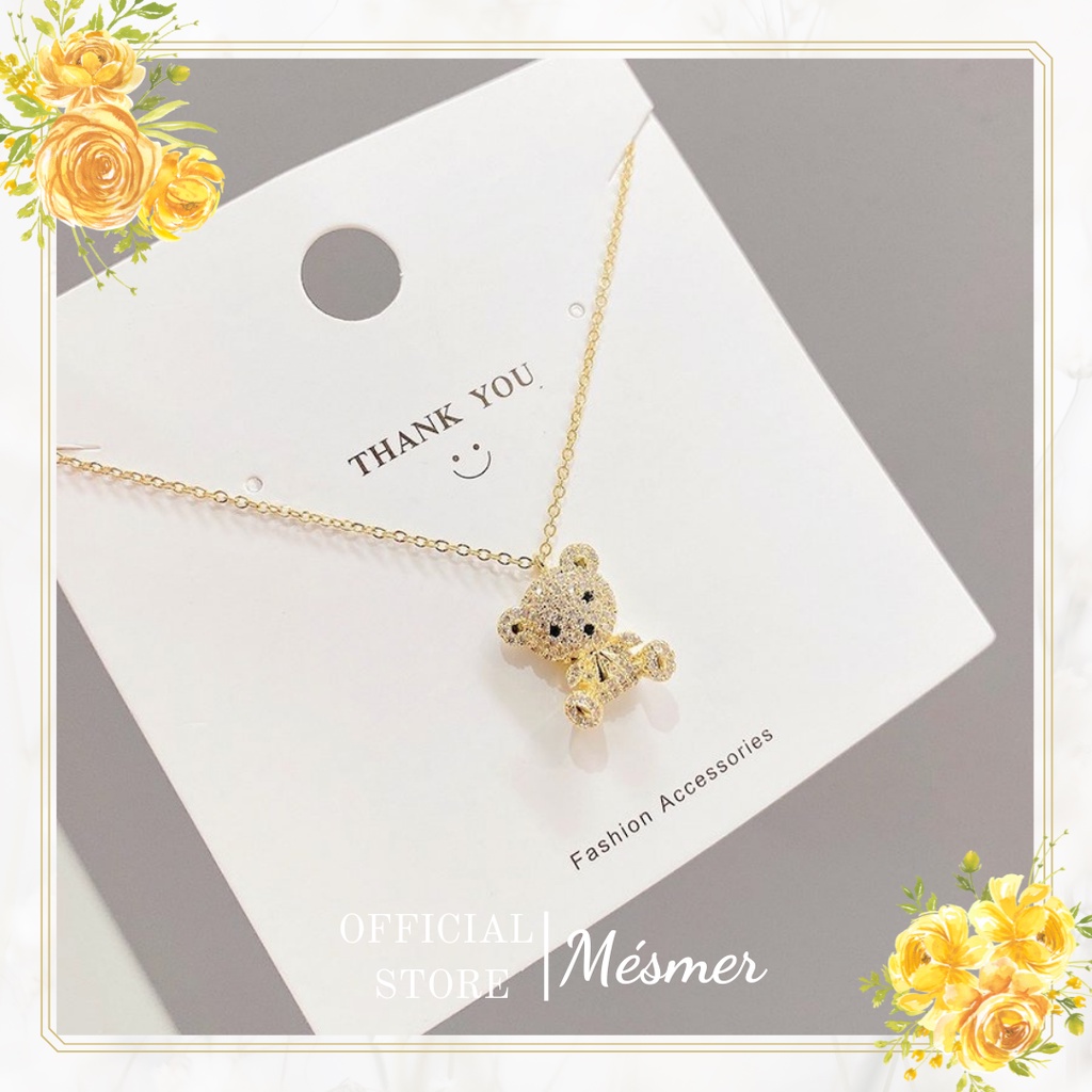 Dây Chuyền Titan Nữ Không Gỉ Gấu Teddy Đính Đá Cao Cấp Dây Chuyền Cặp Đôi Quà Tặng Người Yêu Mesmer