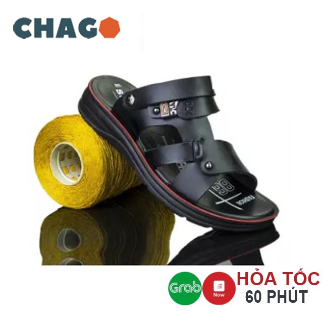 Dép nam da bò cao cấp đẹp quai chéo ngang có quai hậu thời trang niên trẻ trung CHAGO DNA100