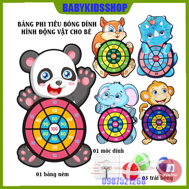 [HÀNG CÓ SẴN] Bảng phi tiêu bóng dính cho bé, bảng ném bóng gai tính điểm hình con vật ngộ nghĩnh tặng kèm 3 trái bóng