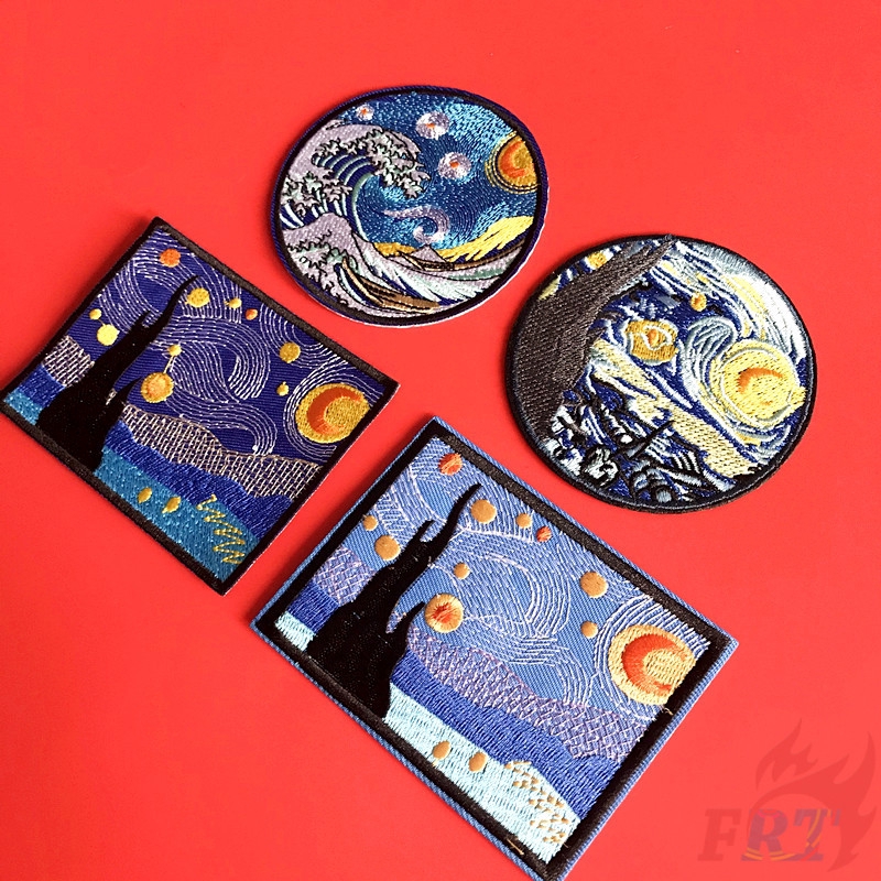 Bộ 1 / 4 Sticker Ủi Thêu Hình Tranh Của Van Gogh