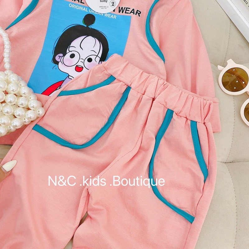 Bộ dài tay bé gái chạy viền phối cá tính Set đồ thu đông cho bé mặc nhà, đi chơi 1 2 3 4 5 6 tuổi