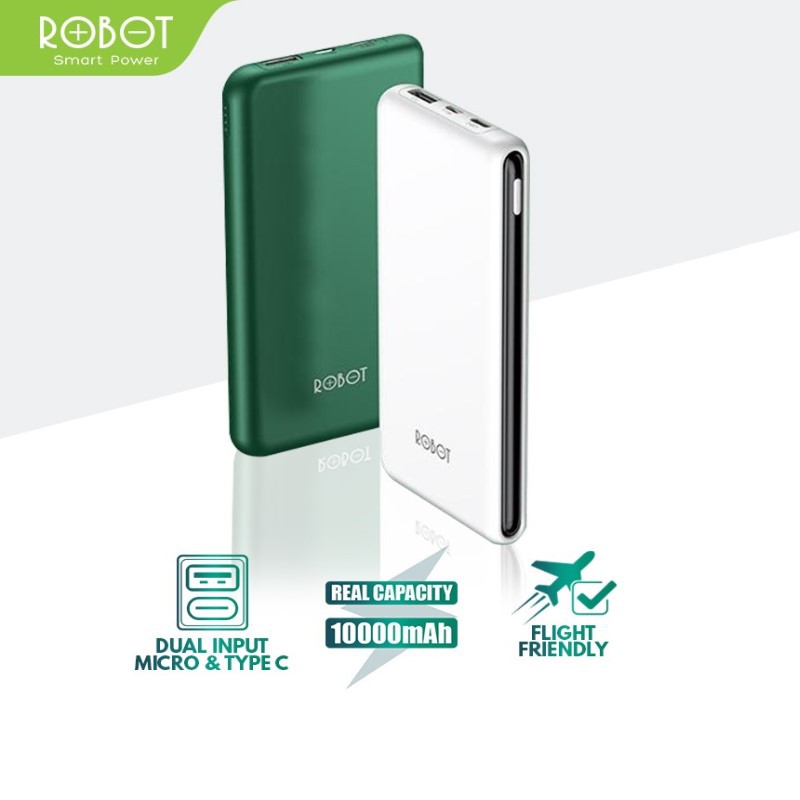 Pin Sạc Dự Phòng 10.000mAh ROBOT RT180 1 Output USB &amp; 2 Input Micro/Type-C - Kích Thước Siêu Mỏng Nhẹ