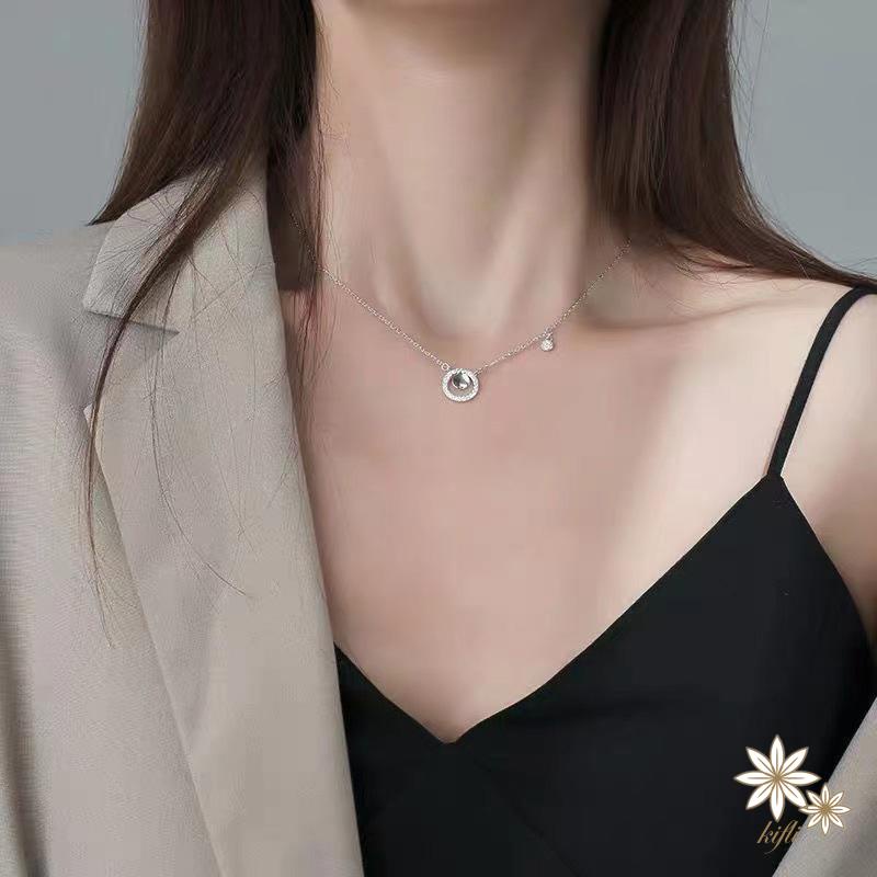 Niche Vòng cổ Mặt Đĩa Nhỏ Đính Kim Cương Sang Trọng Nhẹ Nhàng