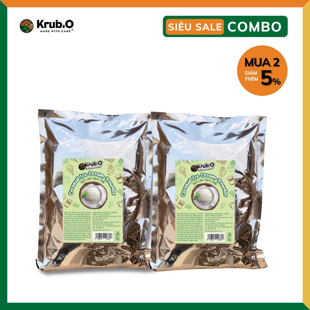 Bột làm kem vị sữa dừa không cần máy Krub.O nguyên liệu làm kem tại nhà túi 1kg