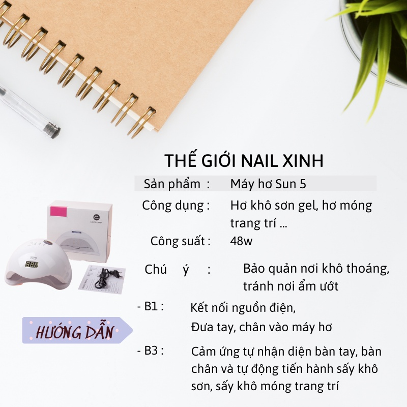 Máy hơ gel móng SUN 5 48W đèn UV/LED và máy mini phụ kiện nail giá rẻ uy tín