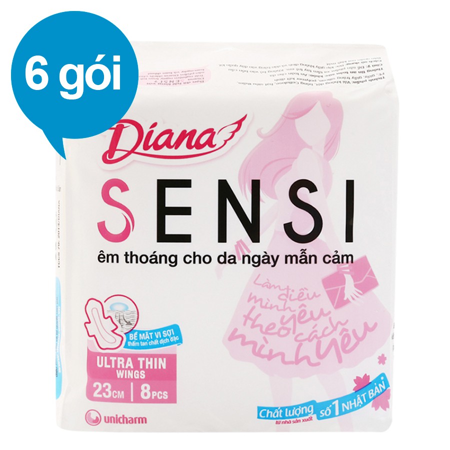 Combo 6 Băng Vệ Sinh Diana Sensi Siêu Mỏng Cánh (Gói 8 Miếng)
