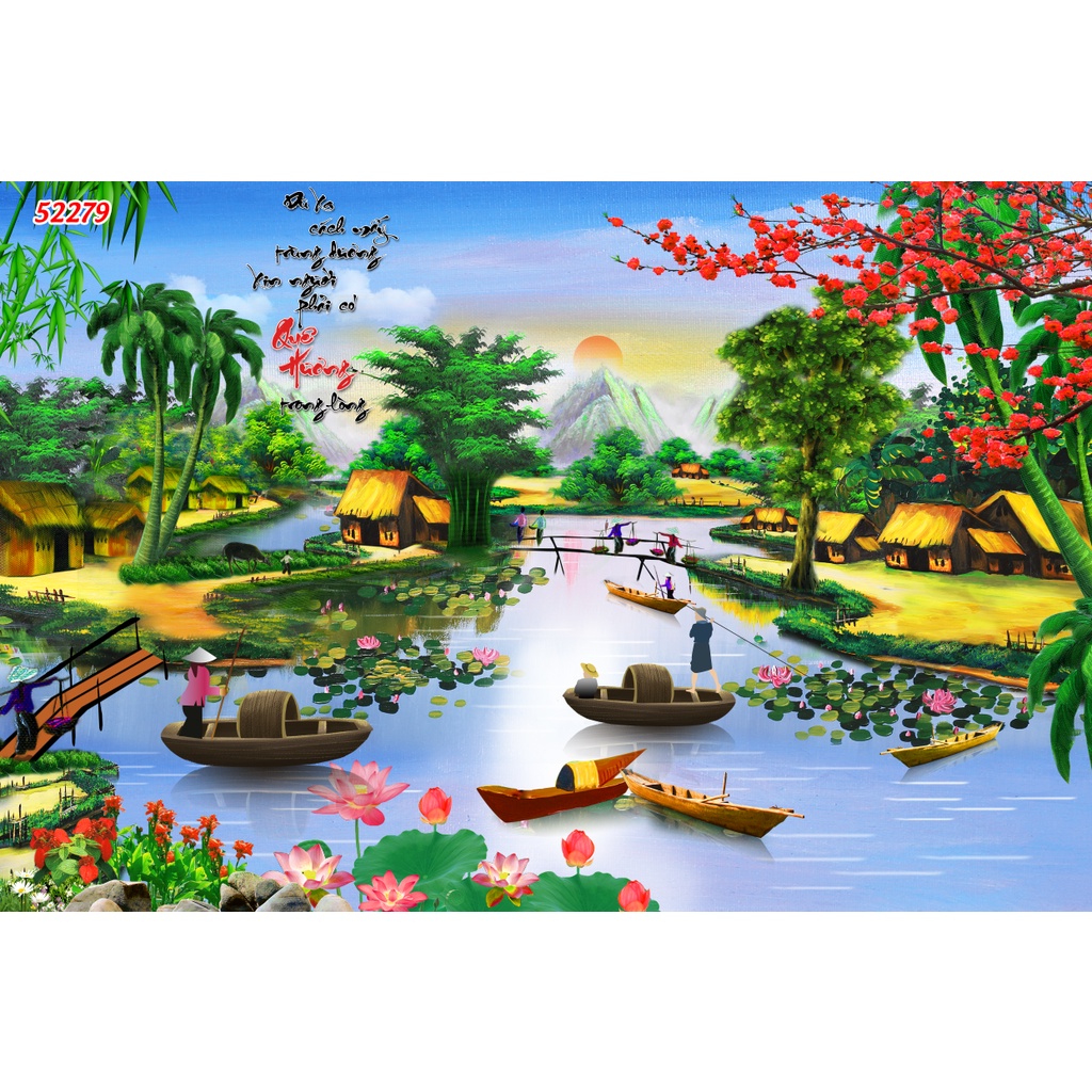 Tranh Dán Tường 3D Đồng Quê Non Xanh Nước Biếc