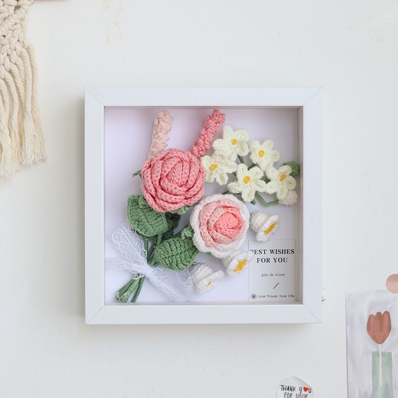 [Hàng Hoàn Thiện] Khung Ảnh Đan Len Thủ Công Hình Hoa Hướng Dương Hoa Hồng Sáng Tạo Cho Bạn Gái