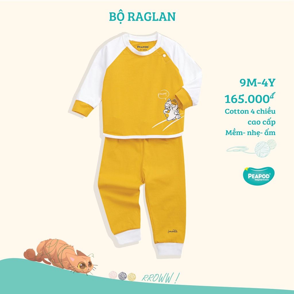 Bộ dài tay zaglan cotton 4 chiều Peapod