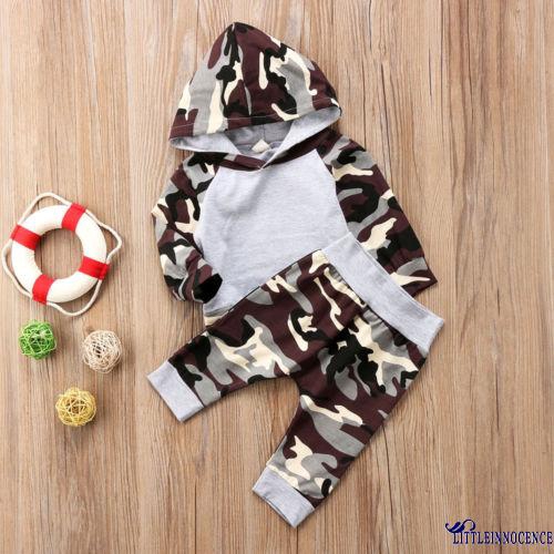 Bộ áo hoodie và quần dài hoạ tiết lính dành cho bé sơ sinh