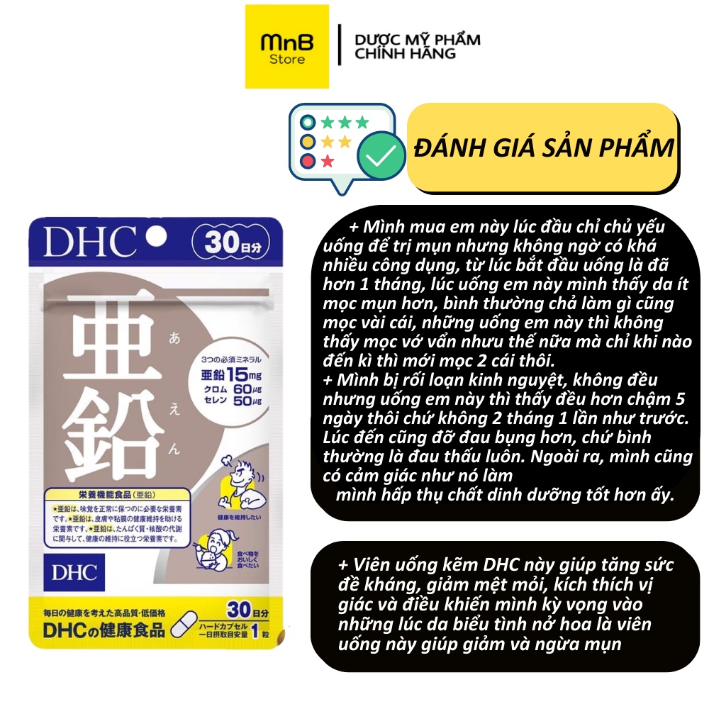 Viên uống kẽm DHC Zinc giảm mụn và bổ não 15 và 30 ngày nhật bản
