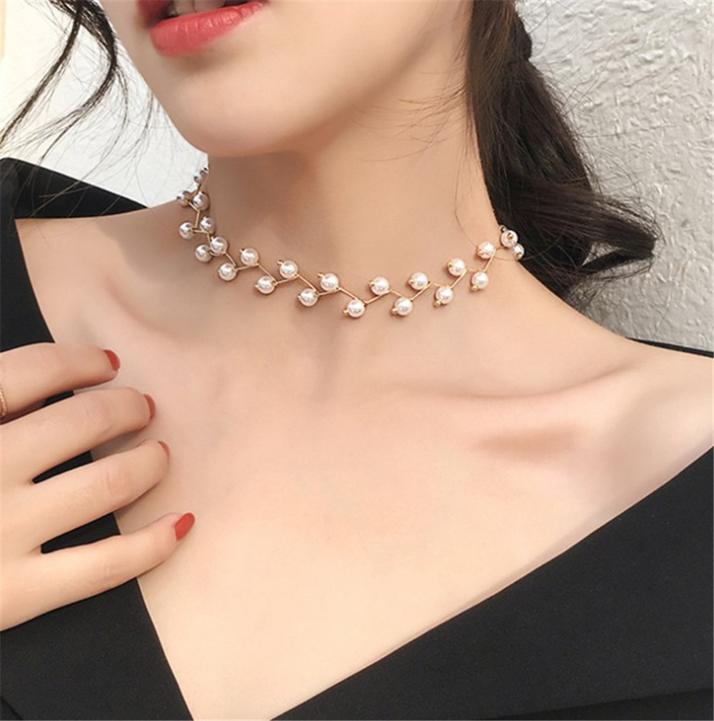 Dây chuyền choker LEOSOXS đính hạt ngọc trai kiểu dáng sang trọng cho nữ