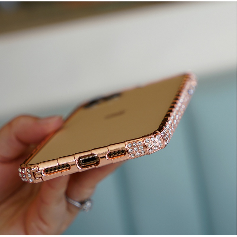 Ốp điện thoại viền kim loại đính đá thích hợp cho iPhone 11 Pro Max Mini 12 13 Pro