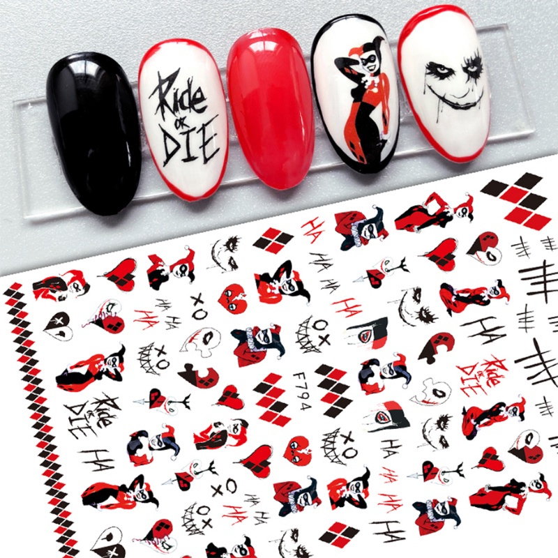 Miếng Dán Trang Trí Móng Tay Hình Đầu Lâu Nhện Máu Rắn Máu Đen Phong Cách Halloween Sáng Tạo DIY