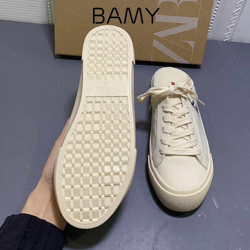 Giày Sục Thể Thao Nữ MK màu Kem, Sục bata đạp gót đế bánh mì 3cm BAMY | BigBuy360 - bigbuy360.vn