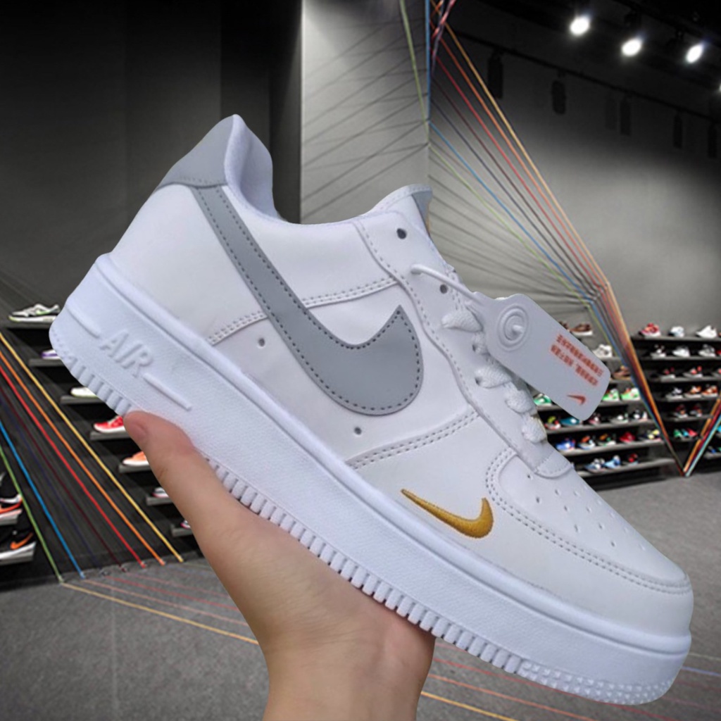 Giày thể thao AF1 custom vệt xám gót vàng, Giày AIR FORCE 1 cực chất dễ phối đồ 2022